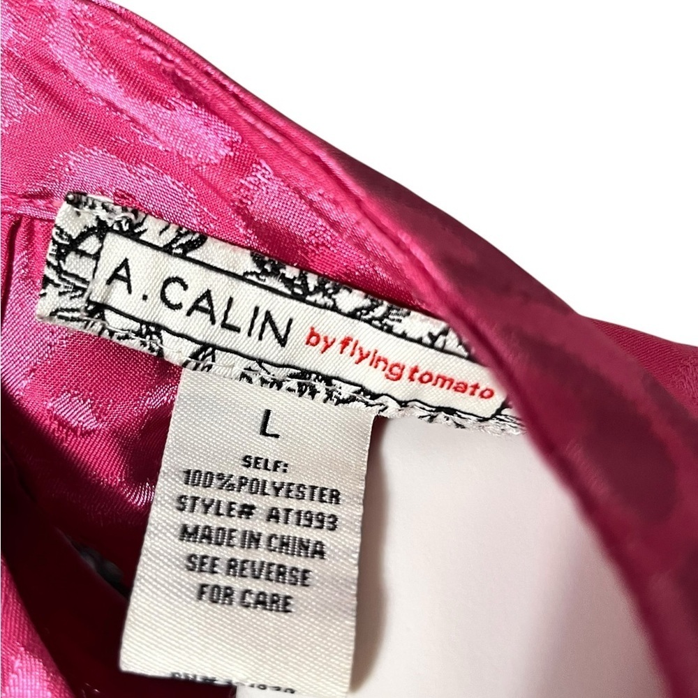 A.Calin For Flying Tomato Leopard Print Puff Sleeve Blouse Size Large Hot Pink - Picture 5 of 5